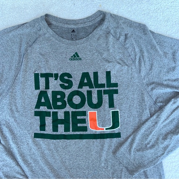 UM Univ of Miami It’s All About The U Adidas long sleeve t-shirt tee men’s XL - Picture 1 of 7